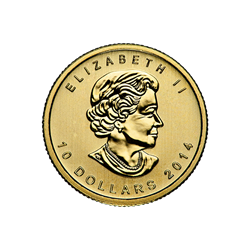 1/4 OZ CANADIAN GOLD MAPLE LEAF $10 (BACKDATES IN PLASTIC)